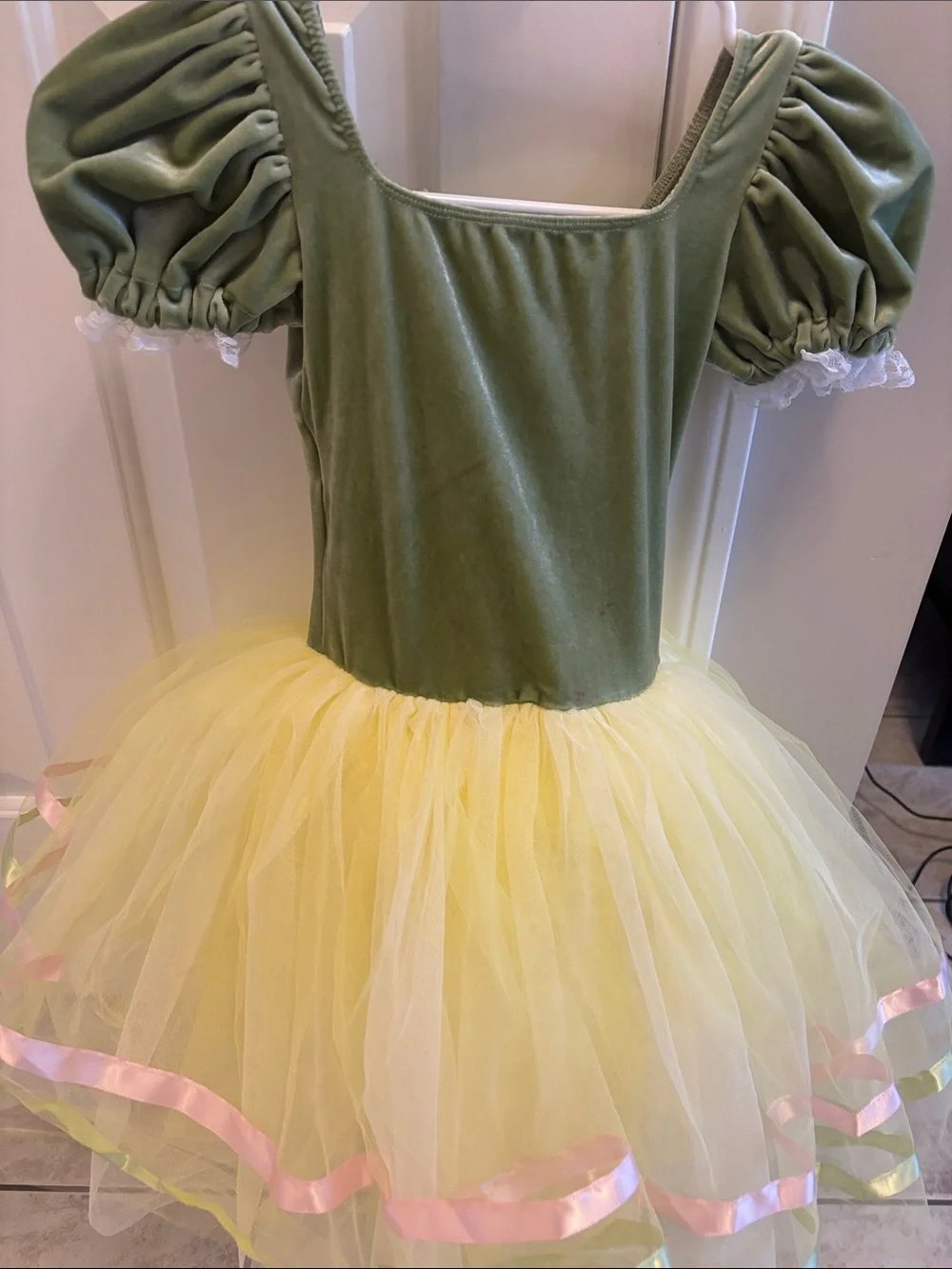 Revolution Green and Yellow Tulle Princess Dance Costume with Pink Trim